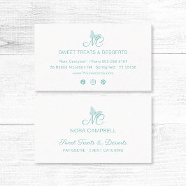 Tarjeta De Visita Mariposa turquesa monograma simple y elegante