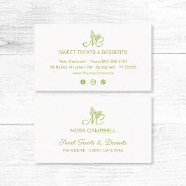 Tarjeta De Visita Mariposa verde claro monograma moderno elegante