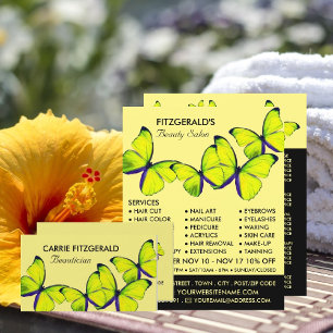 Tarjeta De Visita Mariposas amarillas, esteticistas, salón de bellez