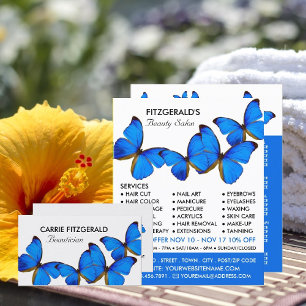 Tarjeta De Visita Mariposas azules, esteticistas, salón de belleza