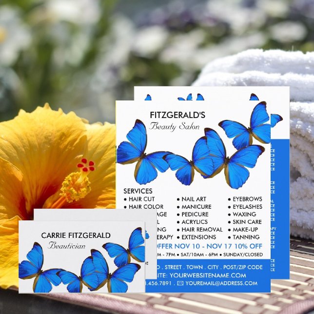 Tarjeta De Visita Mariposas azules, esteticistas, salón de belleza (Subido por el creador)