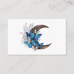 Tarjeta De Visita Mariposas azules sobre la media luna de madera