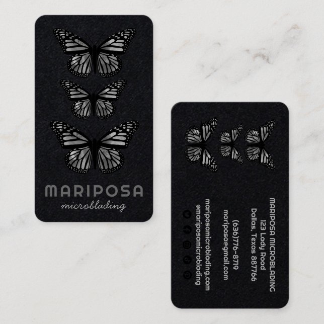 Tarjeta De Visita Mariposas Belleza Esteticista Salón Blanco Negro (Anverso / Reverso)