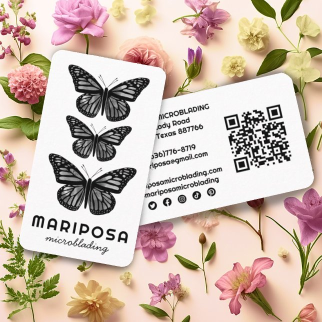 Tarjeta De Visita Mariposas Belleza Salón Estético QR Código BW (Subido por el creador)