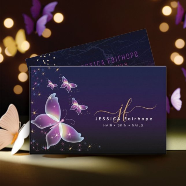 Tarjeta De Visita Mariposas Brillantes Purple Elegantes (Subido por el creador)