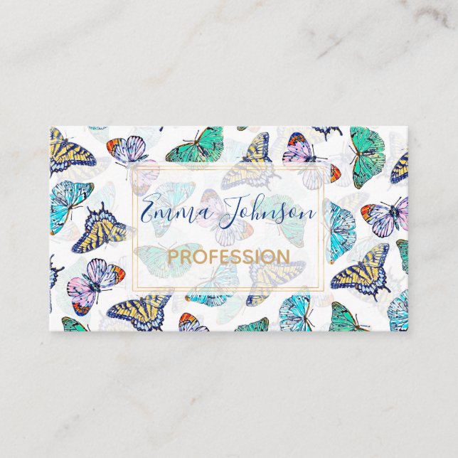 Tarjeta De Visita Mariposas color blanco (Anverso)