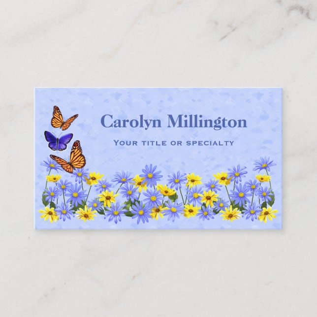 Tarjeta De Visita Mariposas de bonito y Jardín de primavera de Daisi (Anverso)