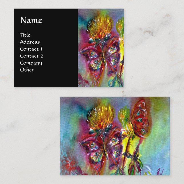 Tarjeta De Visita MARIPOSAS DE DERRAME VIBRANTE EN AZUL, negro (Anverso / Reverso)