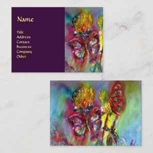 Tarjeta De Visita MARIPOSAS DE DERRAME VIBRANTE EN AZUL, Púrpura