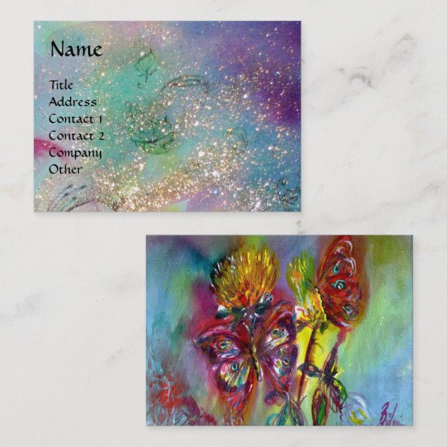 Tarjeta De Visita MARIPOSAS DE DERRAME VIBRANTE EN AZUL, Verde azula (Anverso / Reverso)