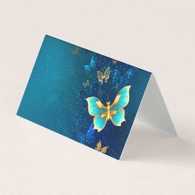 Tarjeta De Visita Mariposas doradas sobre fondo azul (Anverso)