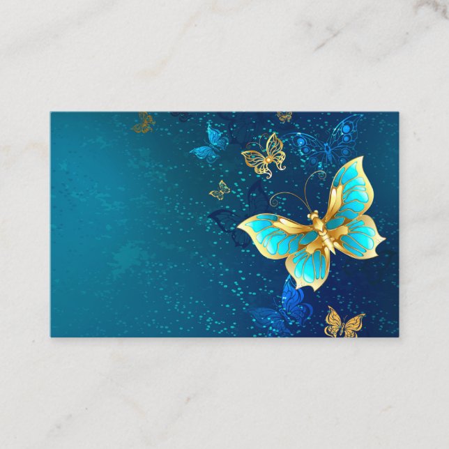 Tarjeta De Visita Mariposas doradas sobre fondo azul (Anverso)