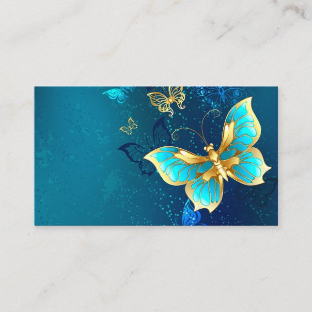 Tarjeta De Visita Mariposas doradas sobre fondo azul (Anverso)