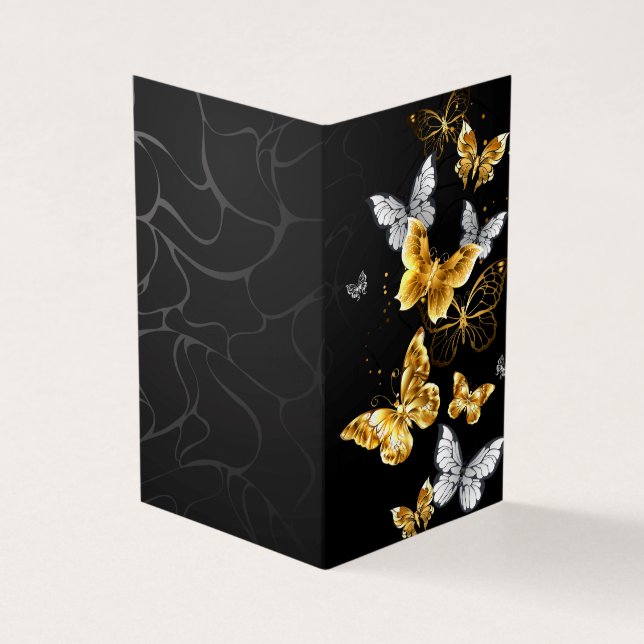 Tarjeta De Visita Mariposas doradas y blancas (Exterior)