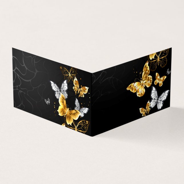 Tarjeta De Visita Mariposas doradas y blancas (Exterior)
