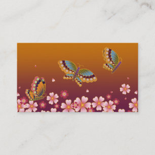 Tarjeta De Visita Mariposas japonesas y sakura florecen tonos tierra