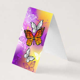 Tarjeta De Visita Mariposas monarcas en fondo morado