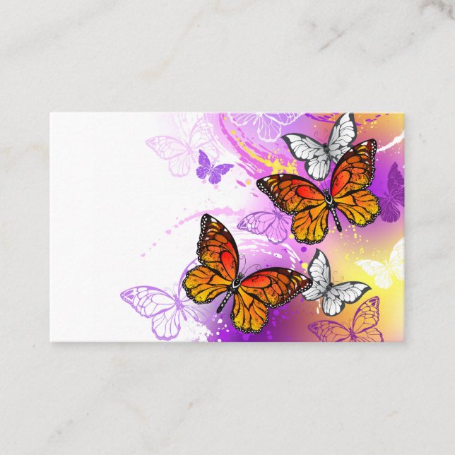 Tarjeta De Visita Mariposas monarcas en fondo morado (Anverso)