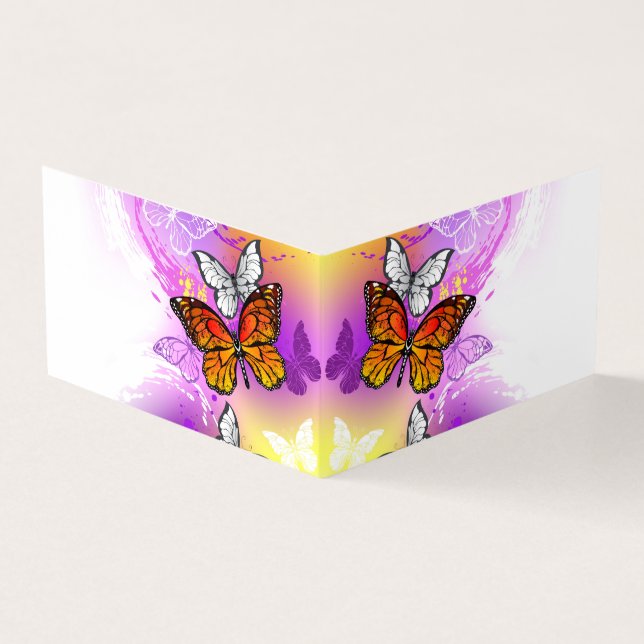 Tarjeta De Visita Mariposas monarcas en fondo morado (Exterior)