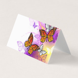 Tarjeta De Visita Mariposas monarcas en fondo morado