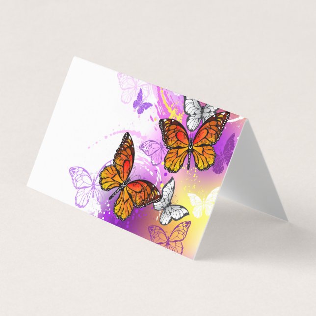Tarjeta De Visita Mariposas monarcas en fondo morado (Anverso)