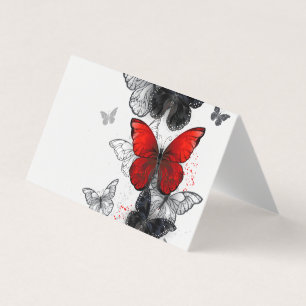 Tarjeta De Visita Mariposas Morfo Negras y Rojas Volando