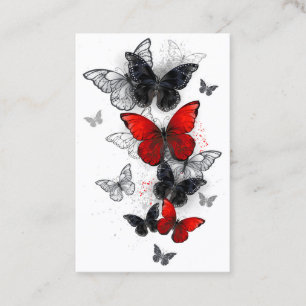 Tarjeta De Visita Mariposas Morpho voladoras negras y rojas