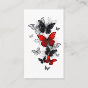 Tarjeta De Visita Mariposas Morpho voladoras negras y rojas