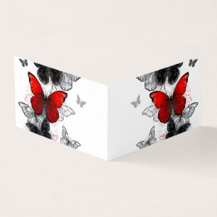 Tarjeta De Visita Mariposas Morpho voladoras negras y rojas