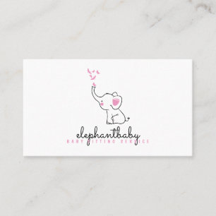 Tarjeta De Visita Mariposas Rosadas Elefante Animal Lindo
