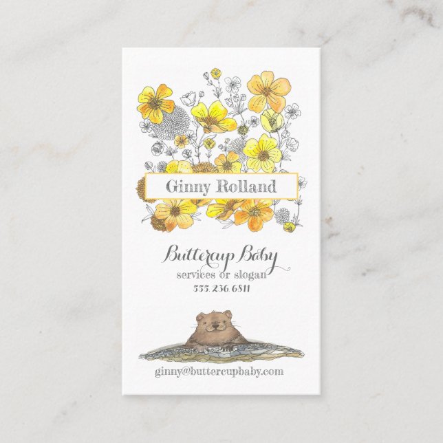 Tarjeta De Visita Mariposas y adorables manchas amarillas florales (Anverso)