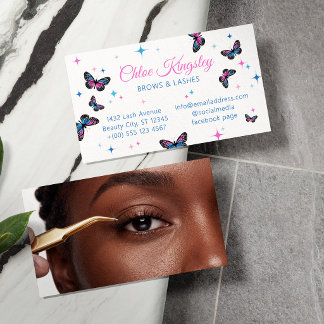 Tarjeta De Visita Mariposas y destellos de belleza rosa y azul