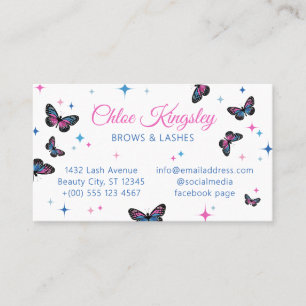 Tarjeta De Visita Mariposas y destellos de belleza rosa y azul
