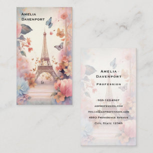 Tarjeta De Visita Mariposas y flores de la Torre Eiffel