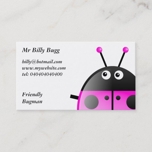 Tarjeta De Visita Mariquita rosada, Sr. Billy Bugg, (Anverso)