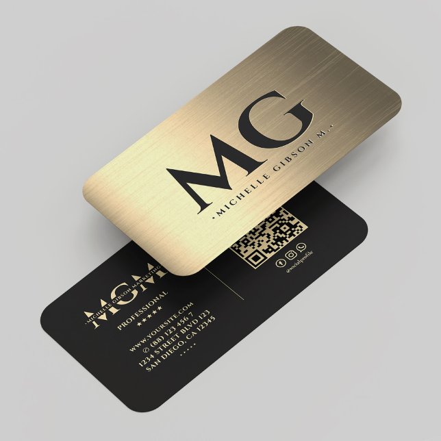 Tarjeta De Visita Marketing Black Faux Gold Monograma elegante moder (Marketing Black Gold Monogram Elegant Modern Business Card
)
