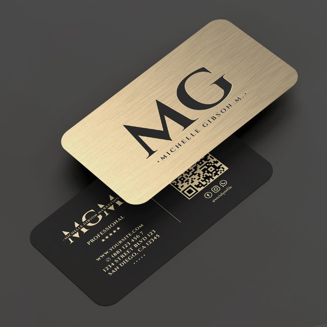 Tarjeta De Visita Marketing Monograma Elegante Faux Gold Moderno (Marketing Monogram Elegant Gold Black Modern Business Card
)