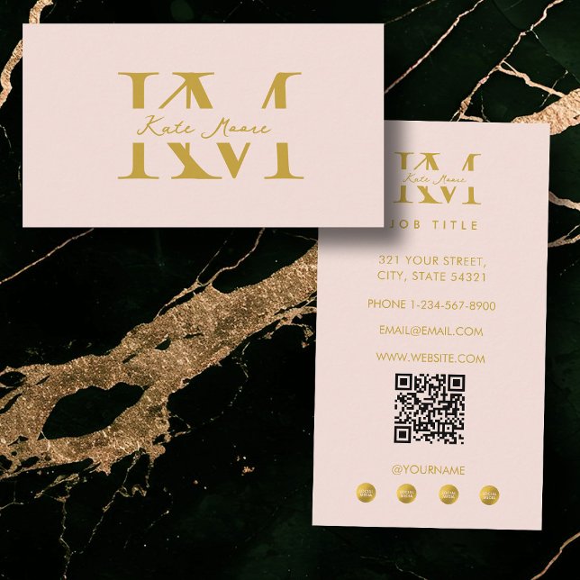 Tarjeta De Visita Marketing profesional de monograma moderno dorado  (Modern Monogram Professional Gold Pink Marketing Business Card)