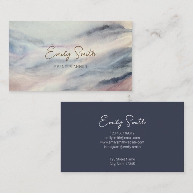 Tarjeta De Visita Mármol acuático elegante y gris oscuro al revés (Anverso / Reverso)