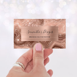 Tarjeta De Visita Mármol Ágata Glam Foil Rosa Oro de Lujo