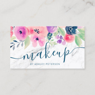 Tarjeta De Visita Mármol azul azul color agua floral maquillaje de g