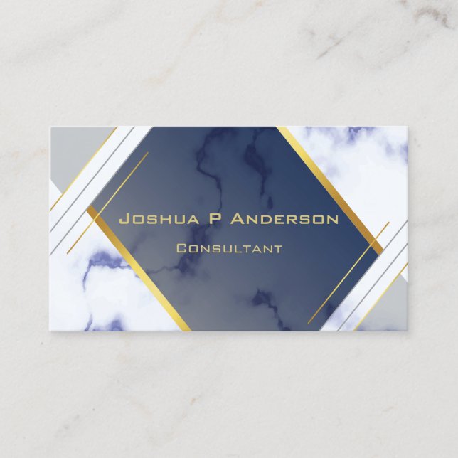 Tarjeta De Visita Mármol azul geométrico de oro moderno (Anverso)