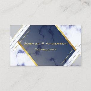 Tarjeta De Visita Mármol Azul Geométrico Moderno Dorado