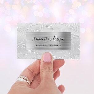 Tarjeta De Visita Mármol Blanco de Lujo Ágata Glam Lámina de Plata