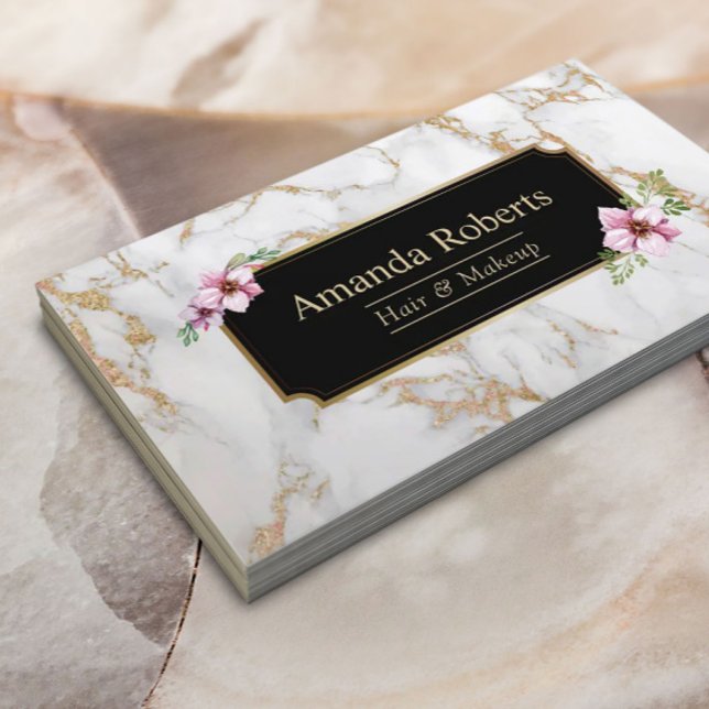 Tarjeta De Visita Mármol blanco de oro moderno en salón de belleza (Subido por el creador)