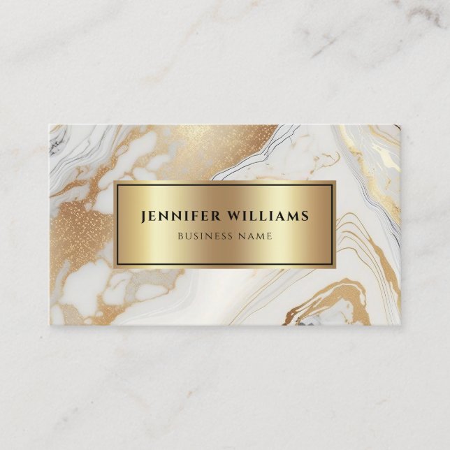 Tarjeta De Visita Mármol blanco dorado elegante negro moderno (Anverso)
