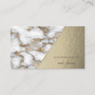 Tarjeta De Visita Mármol blanco dorado moderno y elegante, geométric