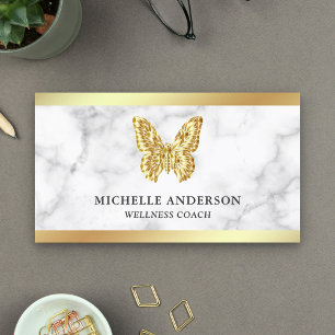 Tarjeta De Visita Mármol blanco elegante moderno con mariposa de pan
