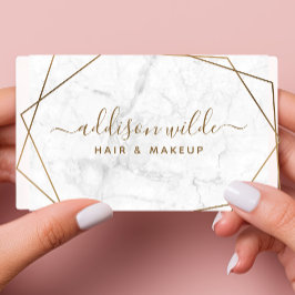 Tarjeta De Visita Mármol blanco geométrico de oro Resumen simple mod