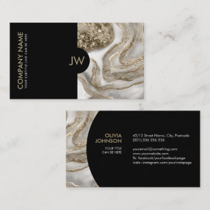 Tarjeta De Visita Mármol blanco líquido abstracto y oro